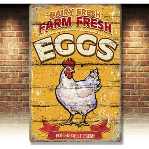 Original Retro Design Imitation Wood Pattern Tin Metal Signs Wall Art|Farm Fresh Eggs Thick Print Poster Wall Decoration 8x12
