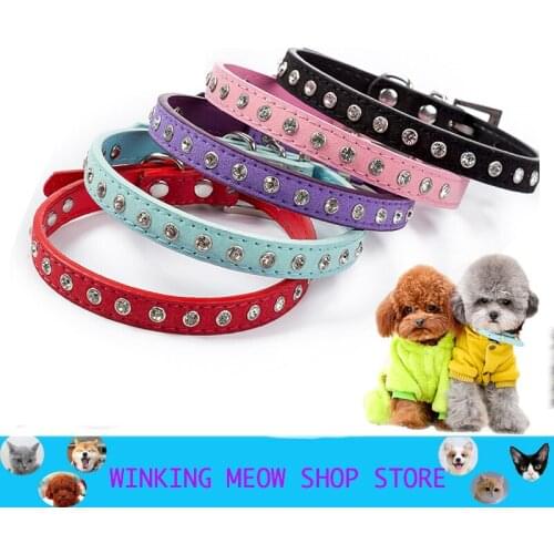 Dog Collar leather Crystal Hot Bling Rhinestone Pu Puppy Cat Collars Necklace Harnesses personality Collares Solid color