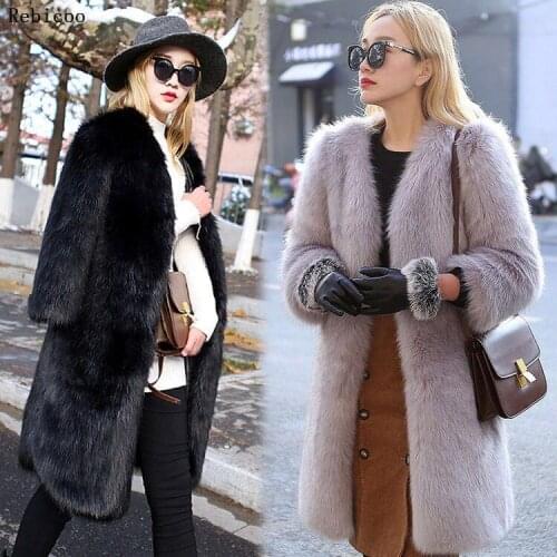 Fashion Winter Female Coat fox Fur Coat For Women fake Fox Fur Outerwear &coats Basic Jackets Contrast Color