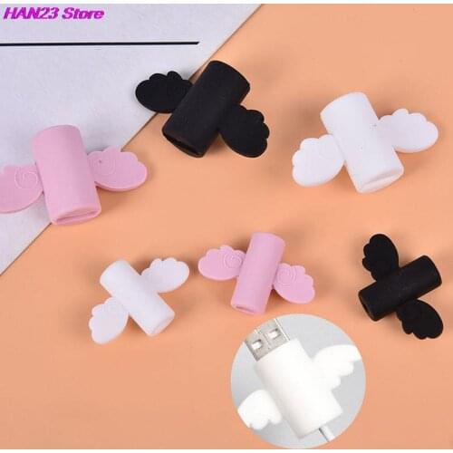 Drop shipping 2Pcs Cute Angel Wing Cable Protector USB Cable Winder Organizer Holder for phone