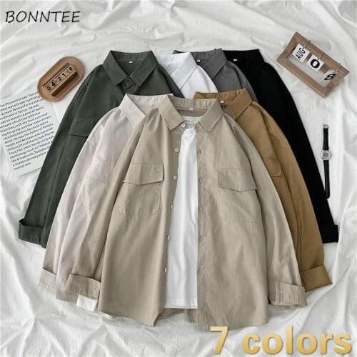 Shirts Women Couple Unisex Chic Casual Simple All-match Teenagers Ulzzang Loose Clothes Button Up Tops Pure Harajuku Oversized