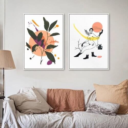 Nordic Plants Leaf Canvas Painting Abstract Figure Line Drawing Picture Wall Art Poster And Print For Living Room Home Decor