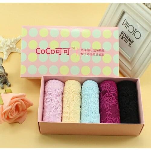 5pcs/lot Ladies New Arrival Lace Panties Women translucent lace sexy panties Women Underwear Summer comfortable Briefs gift box