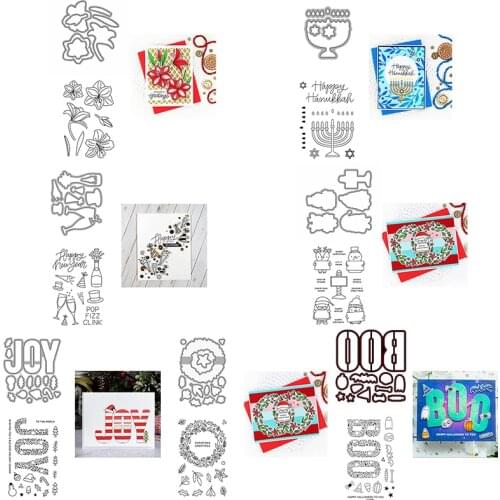 Cutting Dies with Clear Stamps Set JOY BOO Bold Words Goblet Cheers Critters Laurel Hanukkah Christmas Ornament 2021 New Craft