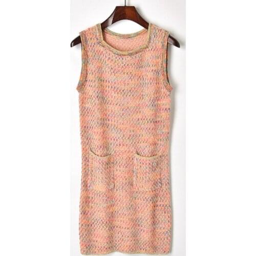 2020 new summer square collar women pockets knitted sweater dresses mini sleeveless tank dress for girls JC361