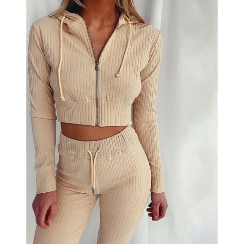 Sexy Slim Tracksuit Women High Waist Zipper Hoodies Crop Tops Drawstring Pants Two Piece Set Women Autumn Casual Tracksuit Sets