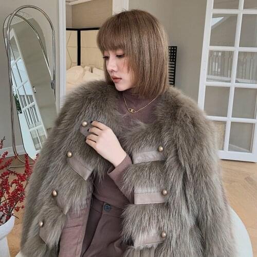 Fox fur coat female 2021 new stitching sheep skin was thin and young fashion winter retro style