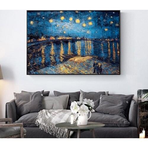 Famous Painting Van Gogh Starry Night Canvas Paintings Impressionist Starry Night Canvas Pictures for Living Room(No Frame)