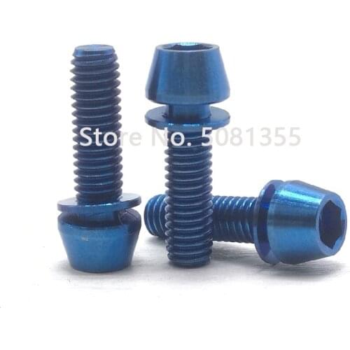 10pcs Titanium Bolts Screws M5 X 16mm M5*18 M5x20 Conical Head Bolts with Washer for Bicycle Stems blue colour