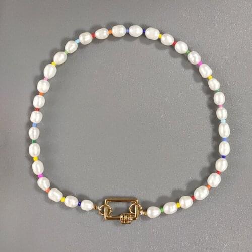 2020 summer bohemia pendant necklace natural freshwater pearl colourful beads beaded jewelry square spiral buckle party choker