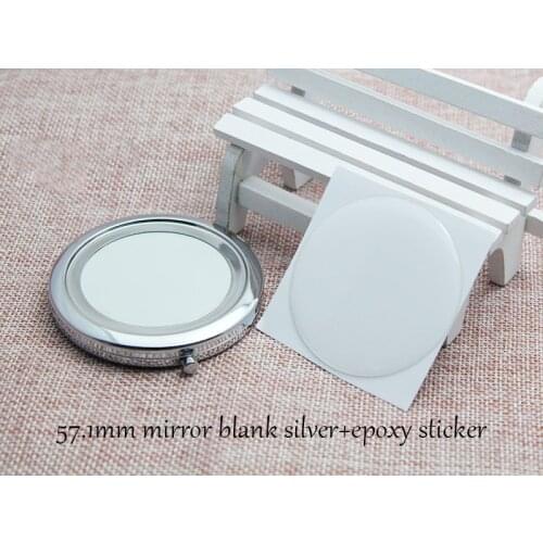5kits 57.1mm Silver Portable Folding Compact Mirror Pocket Makeup Mirror Beauty Accessories Fit Epoxy And Cabochons DIY Jewelry