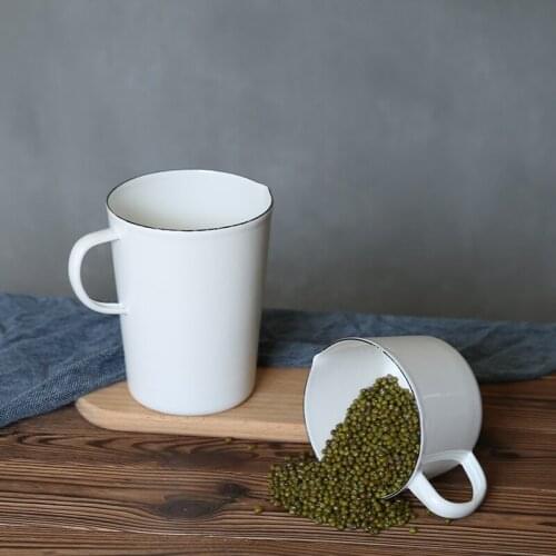 500/1000mL Japanese Style Milk Cup Solid White Color Thickened Measuring Enamel Cups water mug Breakfast Cups Drinkware