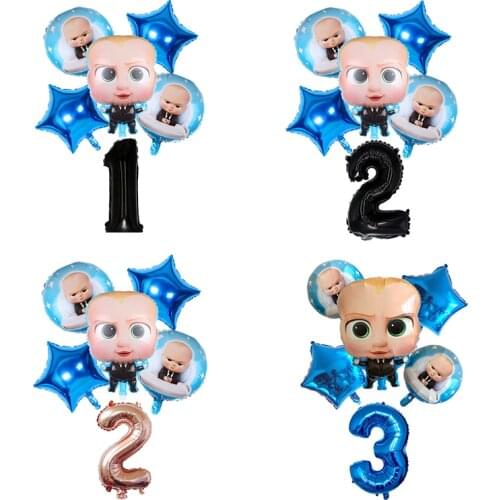 6pcs Boss Baby Balloon 32inch Number Foil Balloon Baby Shower Boy Happy Birthday Party Decoration Toy Cartoon Helium Balloon