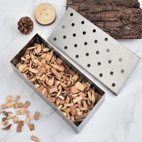 Outdoor Accessories Smoker Box BBQ Smoker Box Wood Chip For Indoor Outdoor Charcoal Gas Barbecue Grill Meat Infused Smoke Flavor