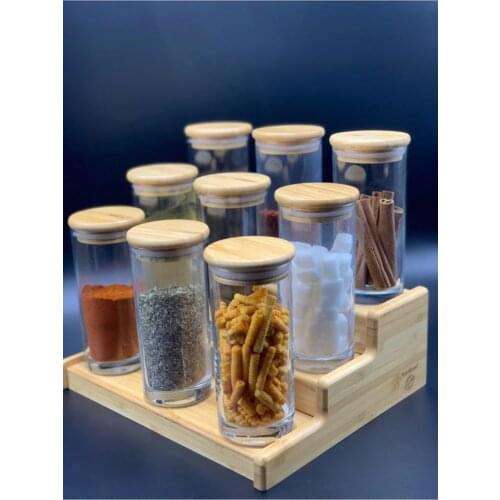 Storage Legumes Jars Organizer Container Set of 10 Glass Legumes Storage Jars With Bamboo Lid and Stand Spice Sugar Rice Holder