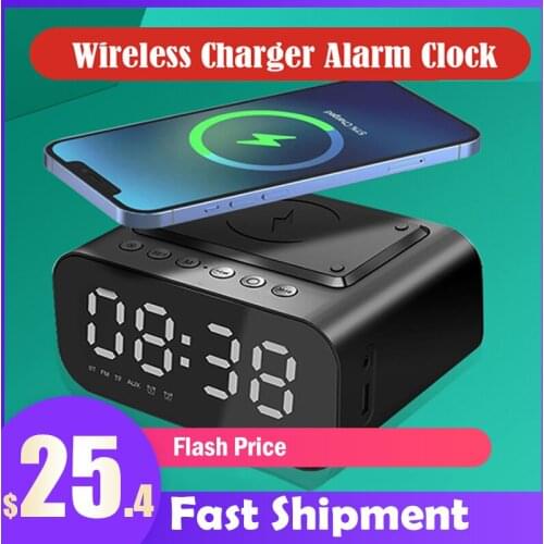 Wireless Charger Alarm Clock Bluetooth Speaker LED Smart Digital Clock Table Electronic Desktop Clocks Fm Radio USB Fast Charger