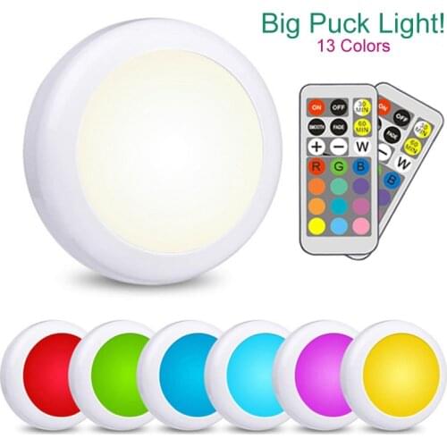 Bigger RGB Cabinet Light LED battery Puck Lights Timer remote Dimmable Under Shelf Kitchen Counter Lighting night lamp