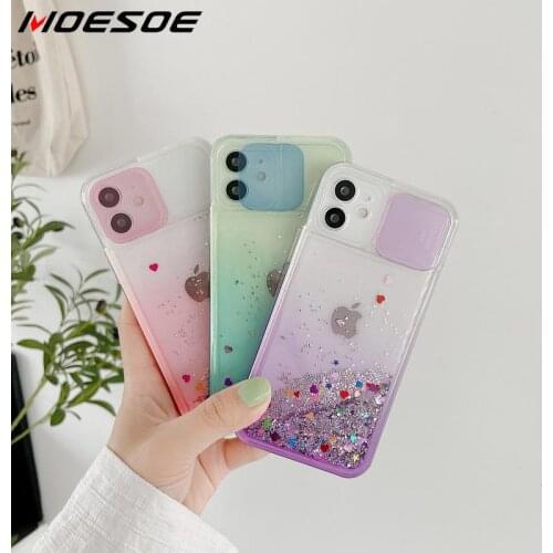 Glitter Gradient Quicksand Transperant Case For iPhone 12 Pro Max 11 XR XS Max X 8 7 Plus Slide Camera Lens Protective Cover