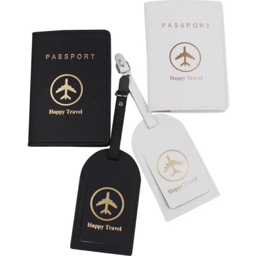 D0LF Portable Happy Travel Passport Cover with Luggage Tags Holder Case Protector