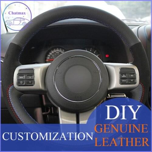 For Jeep Compass Grand Cherokee Black Leather Suede Car Steering Wheel Cover anti-slip design all season