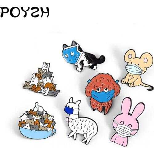 Enamel brooch of cat, dog and rabbit Cute little animals Lapel Pin Love clean kitten mouse Fun badge gift