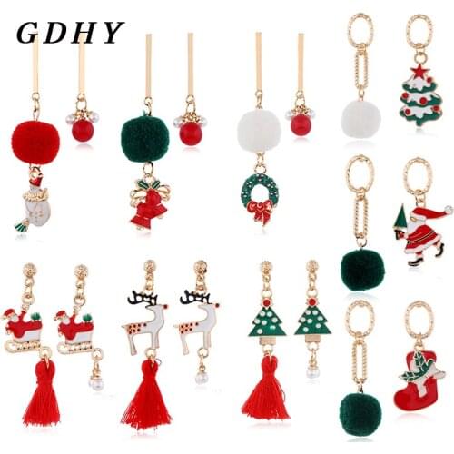 GDHY Merry Christmas Ear Drop Earrings Metal Geometric Santa Snowman Hairball Bells Earrings for Women Party Jewelry Gift