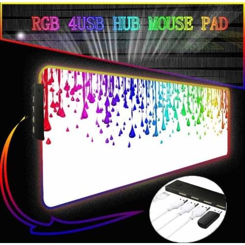 Line Water Drop RGB 4 Port USB Hub Mousepad Large Mouse Pad Gamer XXL Mouse Carpet Big Mause Pad PC Desk Play Mat with Backlit