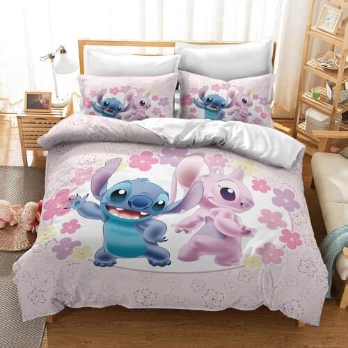 Bedding Set Disney Lilo & Stitch Children 3D Cartoon Quilt Cover Pillowcase Cartoon Printed Pattern Brushed Polyester Soft Gifts