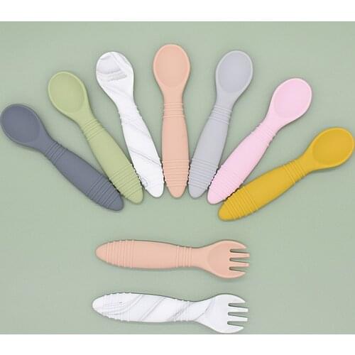 Spoon Fork For Baby Utensils Set Auxiliary Food Silicone Gel Baby Learn To Eat Training Soft Spoon Children Tableware BPA Free
