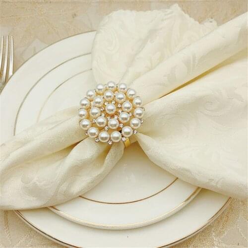 Metal alloy pearl flower napkin ring Western table decoration etiquette decorations for hotel wedding parties