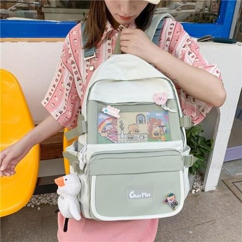 Japanese cute fashion womens backpack Pure color all-match school backpack for girls Large-capacity waterproof travel bag