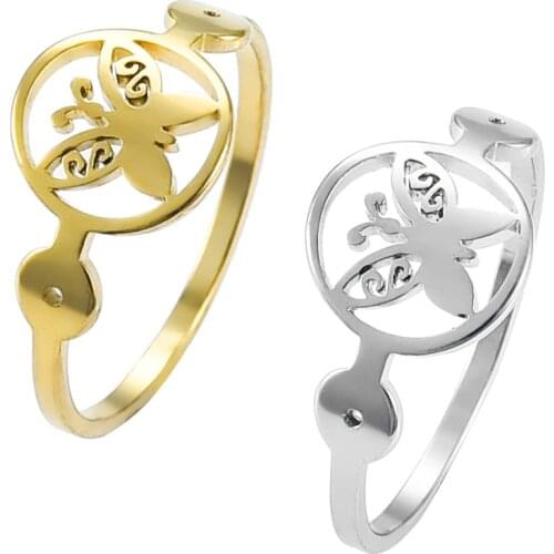 Fashion Stainless Steel Ring Silver and Gold Hot Butterfly Rings for Flower Wedding Jewelry Gifts