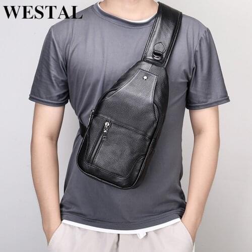 WESTAL Mens Genuine Leather Chest Pack Shoulder/Messenger Bag Male Chest Bag Crossbody Bags For Men Leather Sling Bags Men