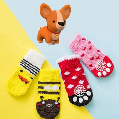 4Pcs Pet Socks High Quality Non-Slip Bottom Puppy Dog Socks Foot Cover Teddy Poodle Cotton Socks Supplies