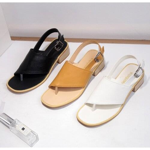 2021 Womens Shoes New Summer Clip Toe Pu Sandals Womens Middle Heel Buckle