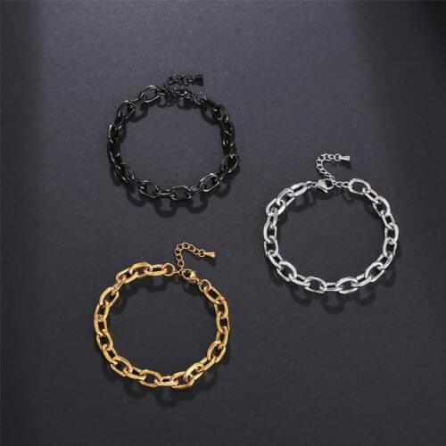 3 colors simple personality popular metal paperclip chain link I-shaped U-shaped chain gold plated stainless steel bracelet men