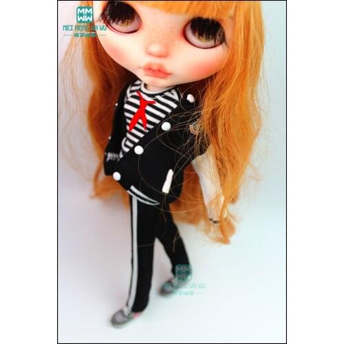 1PCS Blyth Doll Clothes Black and white striped T-shirt, jacket, sweatpants for Blyth , Azone, obitsu, FR 1/6 doll