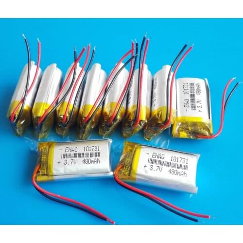 Wholesale 10 pcs 3.7V 480mAh lipo polymer lithium rechargeable battery EHAO 101731 power for MP3 GPS DVD recorder headset e-book
