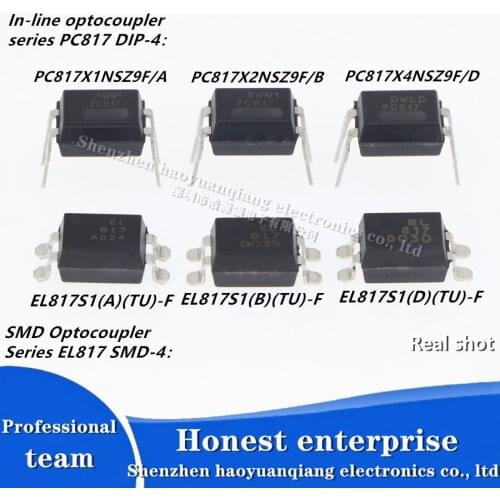 10pcs Original genuine optocoupler patch EL817S1A/B/D(TU)-F SMD compatible with PC817 in-line PC817 A/B/D file DIP-4 isolator