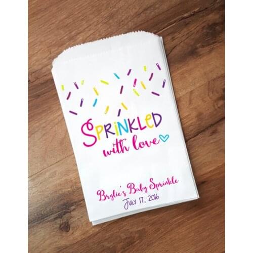 Custom Sprinkled with love popcorn candy Buffet treat bags BIRTHDAY Wedding Bridal baby Shower Bakery Cookie gift Favors pouches