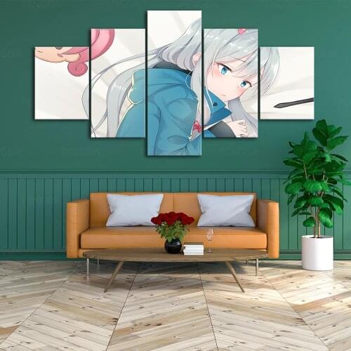 Prints Painting 5 Panel Pictures Wall Art Anime Home Decoration Modular Canvas Eromanga Sensei Poster For Bedside Background