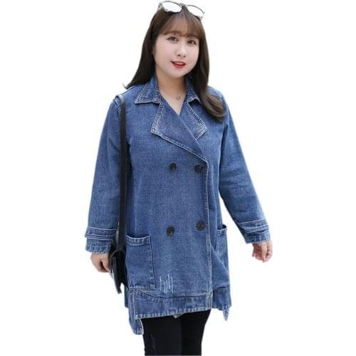 Oversize Denim Jacket Women Spring Autumn Double-Breasted Casual Top Loose Jeans Coat Plus Size 4XL-8XL Bust 126-170cm KW1026