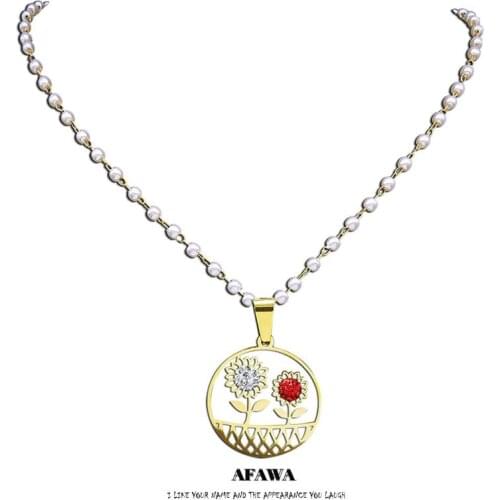 Sun Flower Stainless Steel Crystal Pendant Necklace Women Gold Color Chain Necklaces Kid Jewelry collares de cristal N4896S01