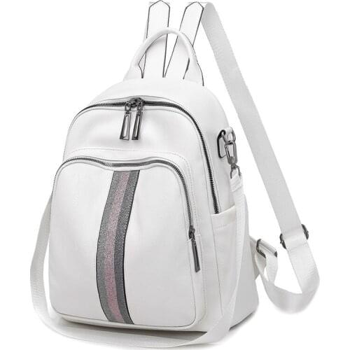 Luxury Ribbon Backpack 2020 New PU Leather Waterproof Bag College Style Young Student Bag White Famous Designer Design