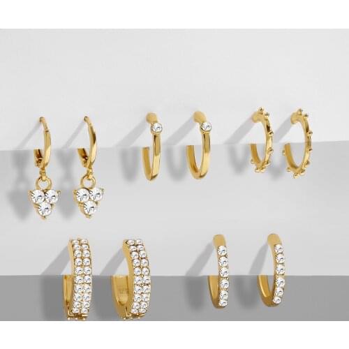 New Color CZ Zircon Gold Earrings for Women 5 Pair Geometric Small Hoop Earrings Set Huggie Jewelry Wedding Bijoux Brincos