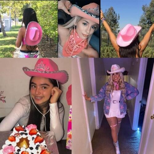 Pink Cowgirl Hats for Women Sun Hats for Women in Beach Cow Girl Hats Felt Cowboy Costume Accessories Party Hat Play Dress Up