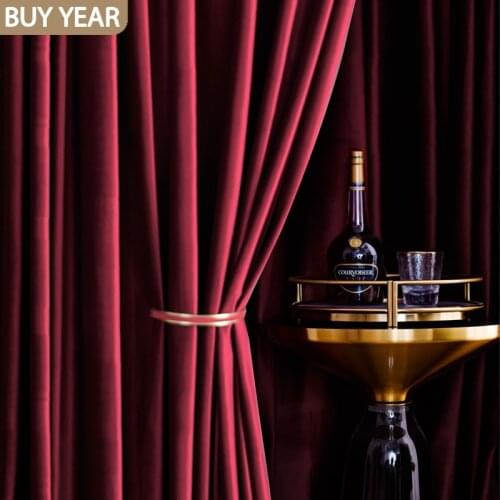 Nordic Curtains for Living Dining Room Bedroom Luxury Velvet Fabric Burgundy Thick Curtains Tulle Finished Product Customization