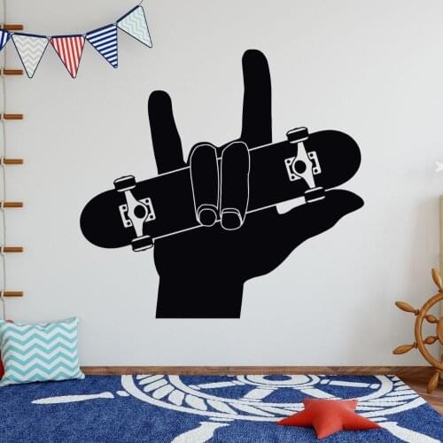 Skateboard Hand Sign Silhouette Art Wall Decal Skateboard Sports Sticker For Home Living Decoration Removable A002807