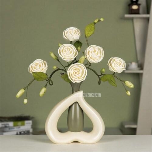 Modern Nordic Simple Ceramic Vase Ornament Dried Rose Flower Living Room Coffee Table TV Cabinet Home Furnish Decoration Y-3/314