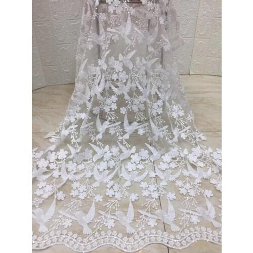 2019 5yards/lot cxc002 offwhite bird flower embroidery tulle mesh fabric for sawing bridal wedding dress